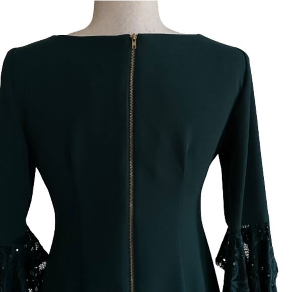 Shelby Nites Green Sequin Lace Bell Sleeve Shift Evening Dress Size 8P NEW - Picture 6 of 14